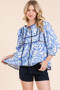Lime 'N' Chili Graphic Print Solid Trim Quarter Sleeve Blouse