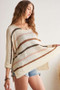 ADORA Full Size Multi Color Strip Sweater Plus Size