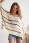 ADORA Full Size Multi Color Strip Sweater Plus Size