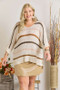 ADORA Full Size Multi Color Strip Sweater Plus Size