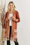 ADORA Full Size Fringe Hem Aztec Border Cardigan Plus Size