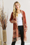 ADORA Full Size Fringe Hem Aztec Border Cardigan Plus Size