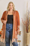 ADORA Full Size Fringe Hem Aztec Border Cardigan Plus Size