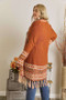 ADORA Full Size Fringe Hem Aztec Border Cardigan Plus Size