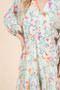 Lime 'N' Chili Floral Cinched Waist Balloon Sleeve V-Neck Dress