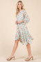 Lime 'N' Chili Floral Cinched Waist Balloon Sleeve V-Neck Dress
