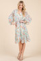 Lime 'N' Chili Floral Cinched Waist Balloon Sleeve V-Neck Dress