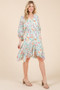 Lime 'N' Chili Floral Cinched Waist Balloon Sleeve V-Neck Dress