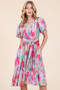 Lime 'N' Chili Watercolor Print Tie Front Midi Dress