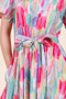 Lime 'N' Chili Watercolor Print Tie Front Midi Dress