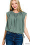 Zenana Woven Drawstring Tie Side Sleeveless Top
