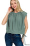 Zenana Woven Drawstring Tie Side Sleeveless Top
