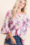 BiBi Tie Dye Print Terry A Line Top with Bell Sleeves
