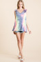 BiBi Tie Dye French Terry V Neck Top with Ruffle