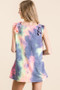 BiBi Tie Dye French Terry V Neck Top with Ruffle