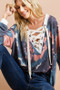 BiBi Tie Dye Deep V-Neck Top with Lace Up Front