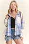 ADORA Button Down Plaid Hoodie Shacket