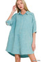Zenana Washed Double Gauze Button Down Shirt Dress