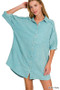 Zenana Washed Double Gauze Button Down Shirt Dress