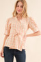 And The Why Plaid Patterned and Ruffled Wrap Blouse Top