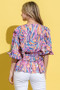 And The Why Printed Lantern Sleeve Blouse