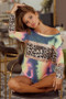 BiBi Tie Dye Terry Top with Sequins And Leopard Block