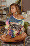 BiBi Tie Dye Terry Top with Sequins And Leopard Block