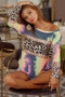 BiBi Tie Dye Terry Top with Sequins And Leopard Block