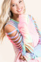 BiBi Jersey Knit Top with Tie Dye Laser Cut Sleeves
