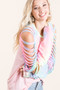BiBi Jersey Knit Top with Tie Dye Laser Cut Sleeves