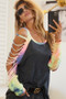 BiBi Jersey Knit Top with Tie Dye Laser Cut Sleeves