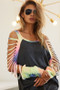 BiBi Jersey Knit Top with Tie Dye Laser Cut Sleeves