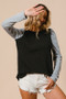 BiBi Cable Sweater Knit Top with Contrast Puff Sleeve