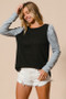 BiBi Cable Sweater Knit Top with Contrast Puff Sleeve