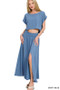 Zenana Woven Crinkle Gauze Crop Tee and Skirt Set