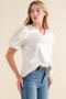 And The Why Plain Satin Puff Shirring V Neck Blouse Top