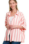 Zenana Woven Yarn-Dye Stripe Oversized Button Down Shirt