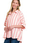 Zenana Woven Yarn-Dye Stripe Oversized Button Down Shirt