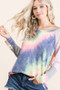 BiBi Tie Dye Terry Top With Color Block Pointelle Knit
