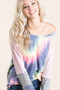 BiBi Tie Dye Terry Top With Color Block Pointelle Knit