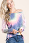 BiBi Tie Dye Terry Top With Color Block Pointelle Knit