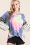 BiBi Tie Dye Terry Top with Contrast Puff Sleeves