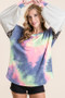 BiBi Tie Dye Terry Top with Contrast Puff Sleeves