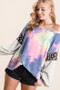 BiBi Tie Dye Terry Top with Contrast Puff Sleeves