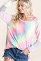 BiBi Tie Dye Terry Top with Color Block Pointelle Knit