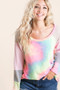 BiBi Tie Dye Terry Top with Color Block Pointelle Knit