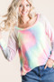 BiBi Tie Dye Terry Top with Color Block Pointelle Knit