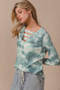 BiBi Variegated Tie Dye Rib V-Neck Top with Strapped