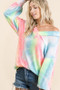 BiBi Tie Dye French Terry V-Neck Top with Puff Sleeves