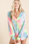 BiBi Tie Dye French Terry V-Neck Top with Puff Sleeves